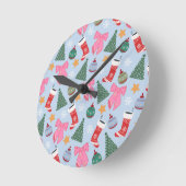 Schattige kerstblauw ronde klok (Hoek)