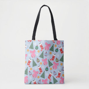 Schattige kerstblauw tote bag