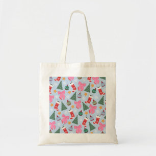 Schattige kerstblauw tote bag