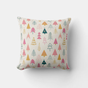 Schattige Kerstbomen Blush Roze Patroon Kussen
