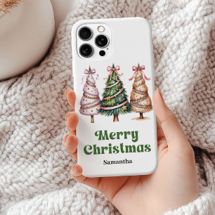 Schattige kerstbomen groen goud luipaard personali iPhone 15 mini hoesje