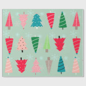 Schattige kerstbomen pastelgroene sneeuwvlokken cadeaupapier (Vlak)