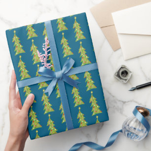 Schattige Kerstbomen Retro Vakantiepatroon Cadeau Cadeaupapier