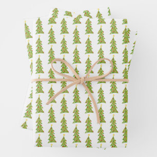 Schattige Kerstbomen Retro Vakantiepatroon Cadeau Inpakpapier Vel