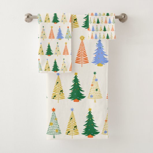 Schattige Kerstbomen Rood Groen Boho Bad Handdoek (Insitu)