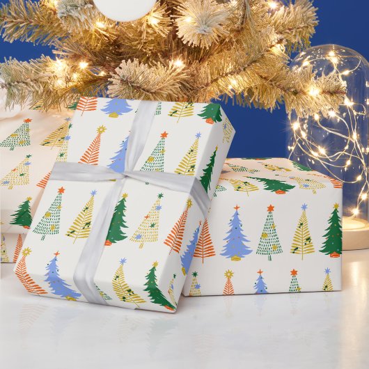 Schattige Kerstbomen Rood Groen Boho  Cadeaupapier (Feestdagen)