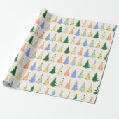 Schattige Kerstbomen Rood Groen Boho  Cadeaupapier (Uitgerold)