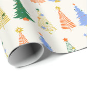 Schattige Kerstbomen Rood Groen Boho  Cadeaupapier (Rol Hoek)