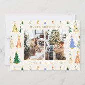 Schattige Kerstbomen Rood Groen Boho Drie Foto Feestdagenkaart (Voorkant)