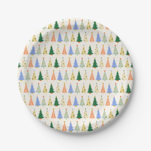 Schattige Kerstbomen Rood Groen Boho Papieren Bordje (Voorkant)