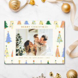 Schattige Kerstbomen Rood Groen Boho Twee Foto Feestdagenkaart