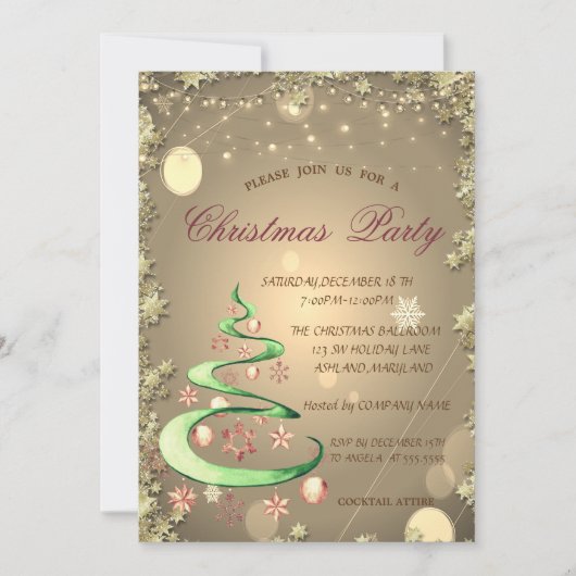 Schattige Kerstboom Gouden Sterren Kerstmis Kaart (Voorkant)