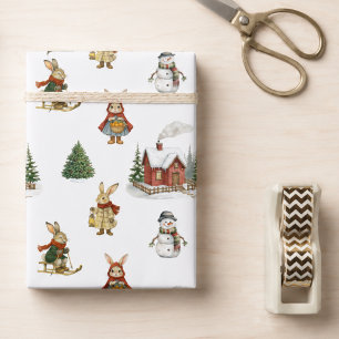 Schattige Kerstboom Konijn Vakantie  Cadeaupapier
