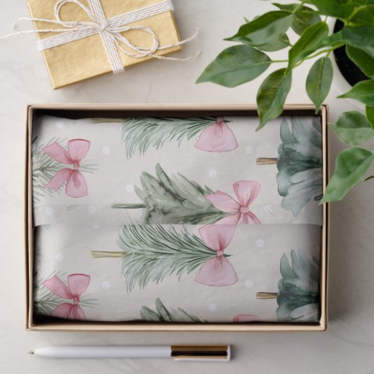 Schattige kerstboom roze strikpatroon tissuepapier (Geschenk)