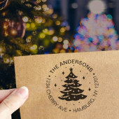 Schattige kerstboom vakantie retour adres rubberstempel