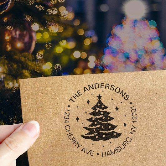 Schattige kerstboom vakantie retour adres rubberstempel