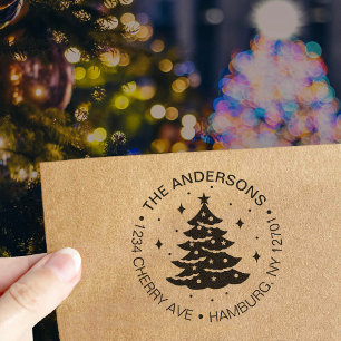 Schattige kerstboom vakantie retour adres zelfinktende stempel