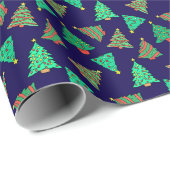 Schattige kerstboompatroon | Marine Blauw Cadeaupapier (Rol Hoek)