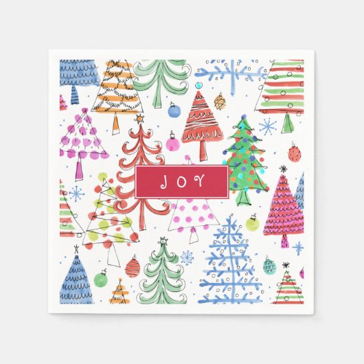 Schattige kerstboompatroon met vrolijke typografie servet (Voorkant)
