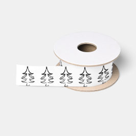 Schattige kerstboompatroon zwart-wit satijnen lint