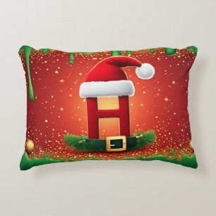Schattige kerstbrief H met kerstmuts van de Kerstm Accent Kussen