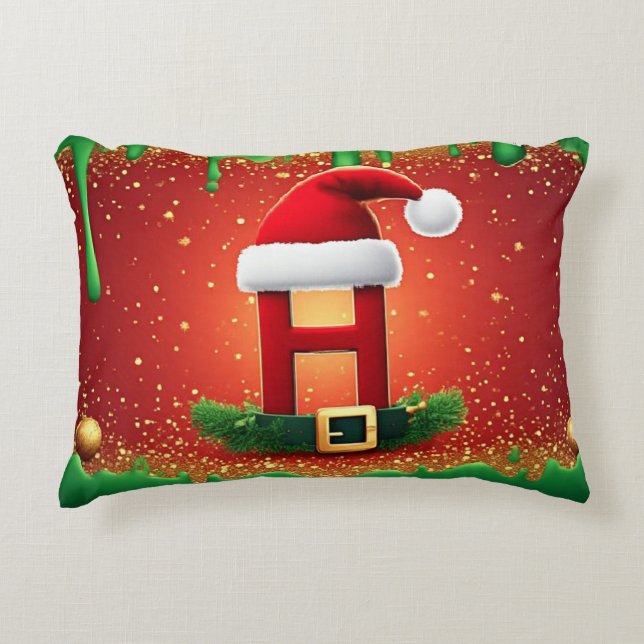 Schattige kerstbrief H met kerstmuts van de Kerstm Accent Kussen (Voorkant)