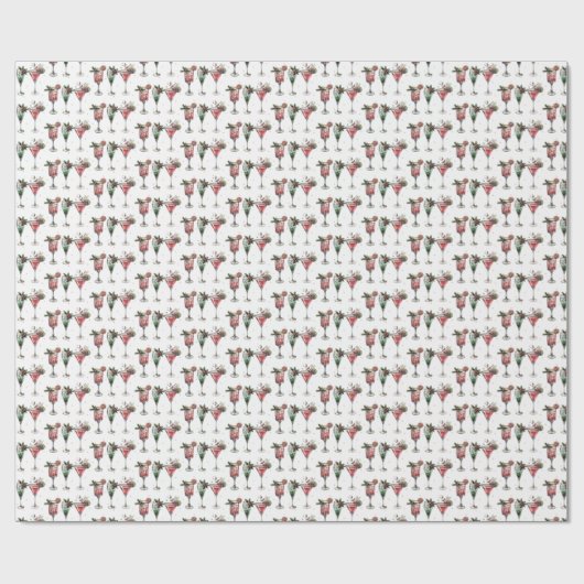 Schattige kerstcocktailpatroon cadeaupapier (Vlak)