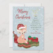 Schattige kerstdier Baby Fox & rode kerstmuts Feestdagenkaart (Voorkant)
