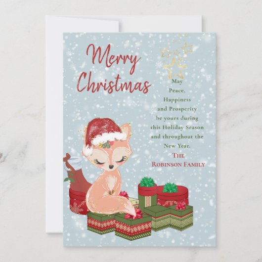 Schattige kerstdier Baby Fox & rode kerstmuts Feestdagenkaart (Voorkant)