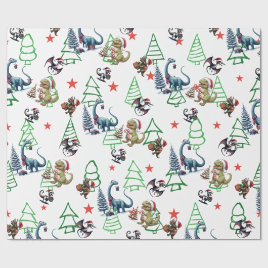 Schattige kerstdinosaurussen inpakpapier (Vlak)