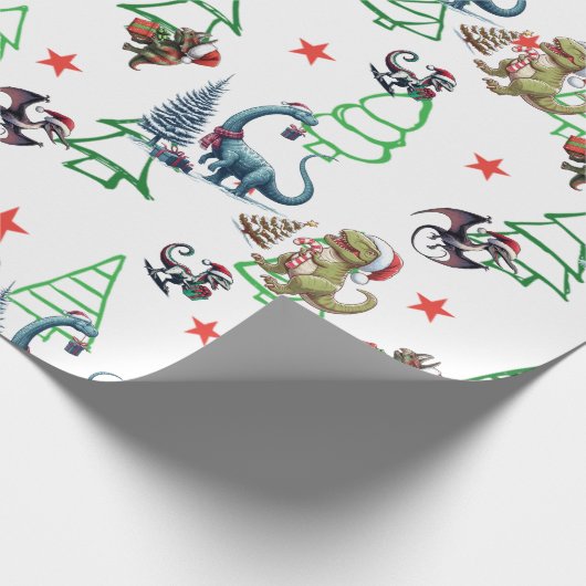 Schattige kerstdinosaurussen inpakpapier (Hoek)