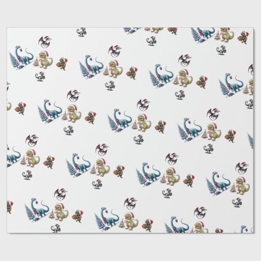 Schattige kerstdinosaurussen inpakpapier (Vlak)