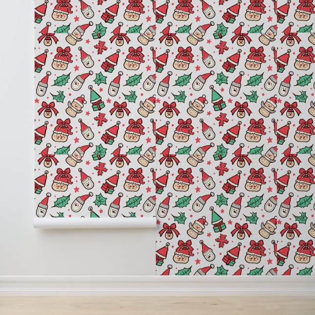 Schattige kerstdoedels patroon met kerstmuts behang (Applicatie)