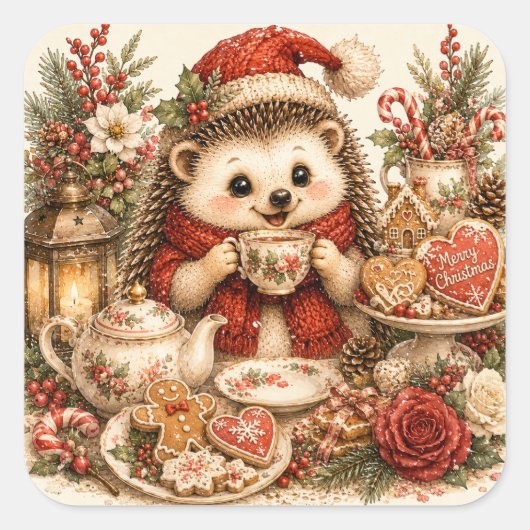 Schattige Kerstegel Koekjes Winter Vierkante Sticker (Voorkant)
