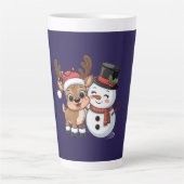 Schattige Kerstelandreindeer & Sneeuwman Latte Mok (Voorkant)