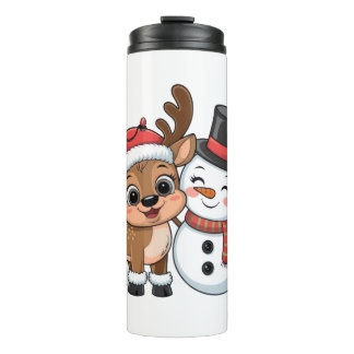 Schattige Kerstelandreindeer & Sneeuwman Thermosbeker