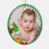 Schattige Kerstelf & Aangepaste Foto Keramisch Ornament (Links)