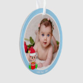Schattige Kerstelf & Aangepaste Foto op Lichtblauw Ornament (voorkant)