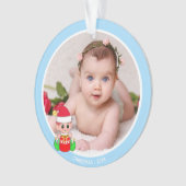 Schattige Kerstelf & Aangepaste Foto op Lichtblauw Ornament (voorkant)