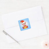 Schattige Kerstelf & Aangepaste tekst op Lichtblau Vierkante Sticker (Envelop)