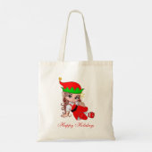 Schattige Kerstelf & Bewerkbare Tekst Tote Bag (Achterkant)