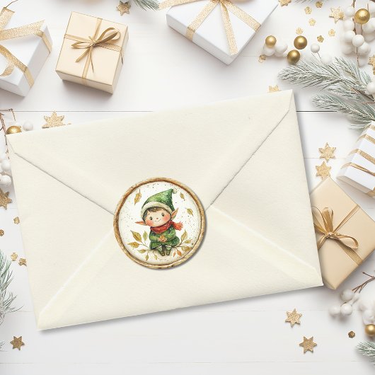 Schattige Kerstelf Faux Was Ronde Sticker