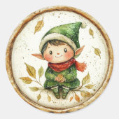 Schattige Kerstelf Faux Was Ronde Sticker (Voorkant)