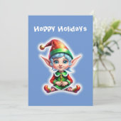 Schattige Kerstelf Feestdagenkaart (Staand voorkant)