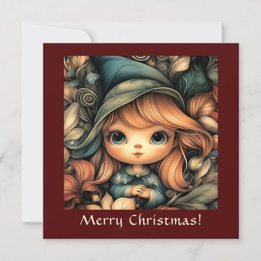 Schattige kerstelf  feestdagenkaart (Voorkant)