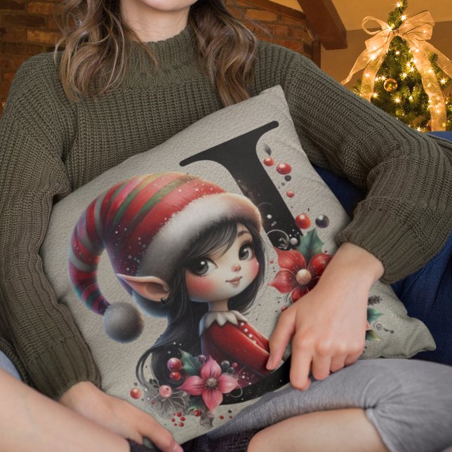 Schattige Kerstelf Feestelijke J Nep Leer Kussen (Creator heeft geüpload)