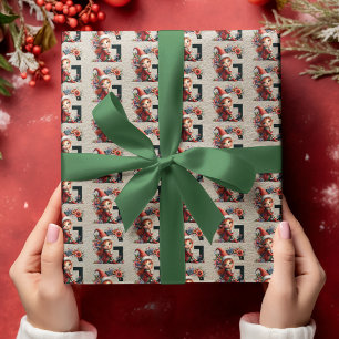 Schattige Kerstelf Feestelijke Letter G Cadeaupapier