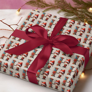 Schattige Kerstelf Feestelijke Letter H Cadeaupapier