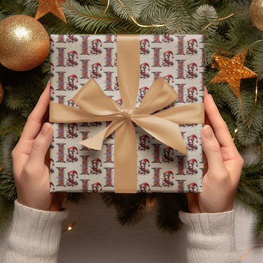 Schattige Kerstelf Feestelijke Letter I Cadeaupapier