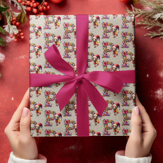 Schattige Kerstelf Feestelijke Letter P Cadeaupapier